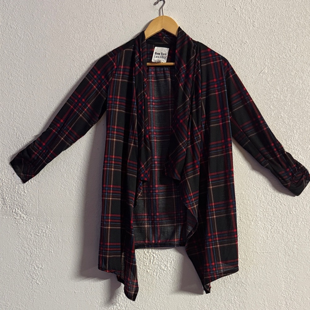 New York Laundry Red and Black Plaid Cardigan